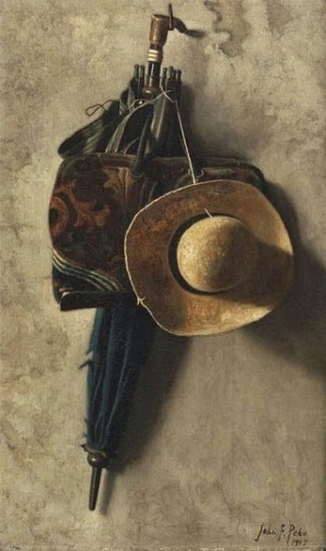 John Frederick Peto - "Still Life with a Hat, an Umbrella, and a Bag"